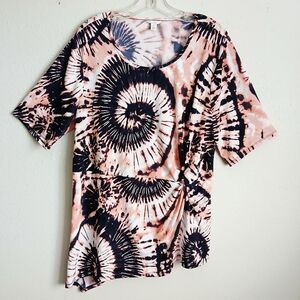 Cato Peach Tye Dye Pullover Top Asymmetrical Hem Size XL